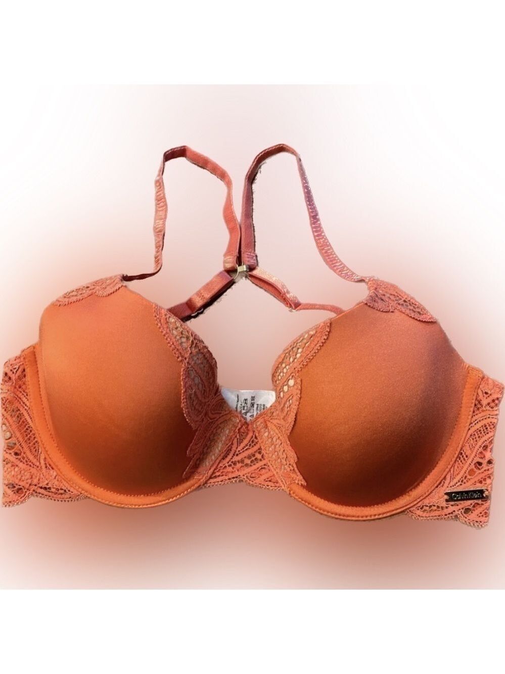 Calvin Klein Orange Lace Underwire Padded Push-Up Bra Size 34C, Back Closure